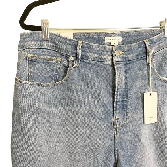 Good American Good Classic Distressed Straight High Rise Crop Jeans Size 18 NWT - Picture 4 of 16